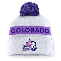 Men's Fanatics White Colorado Avalanche Hockey Fights Cancer Authentic Pro Cuffed Knit Hat with Pom