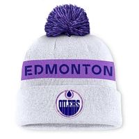 Men's Fanatics White Edmonton Oilers Hockey Fights Cancer Cuffed Knit Hat with Pom