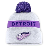 Men's Fanatics White Detroit Red Wings Hockey Fights Cancer Cuffed Knit Hat with Pom