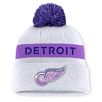 Men's Fanatics White Detroit Red Wings Hockey Fights Cancer Cuffed Knit Hat with Pom