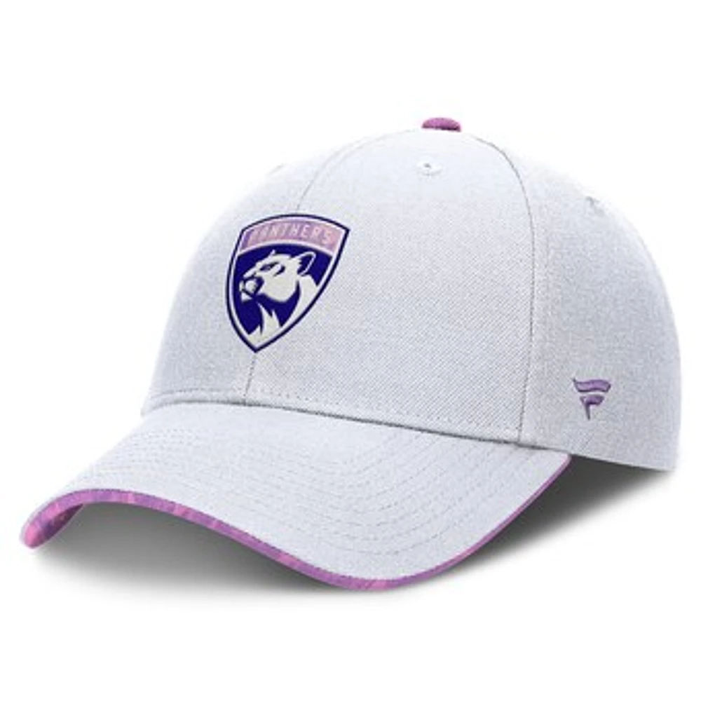 Men's Fanatics White Florida Panthers Authentic Pro Hockey Fights Cancer Adjustable Hat