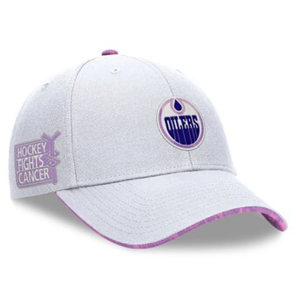 Men's Fanatics White Edmonton Oilers Authentic Pro Hockey Fights Cancer Adjustable Hat