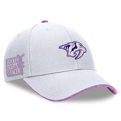 Men's Fanatics White Nashville Predators Authentic Pro Hockey Fights Cancer Adjustable Hat