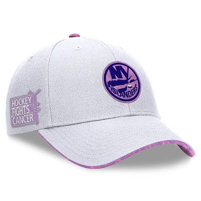 Men's Fanatics White New York Islanders Hockey Fights Cancer Adjustable Hat