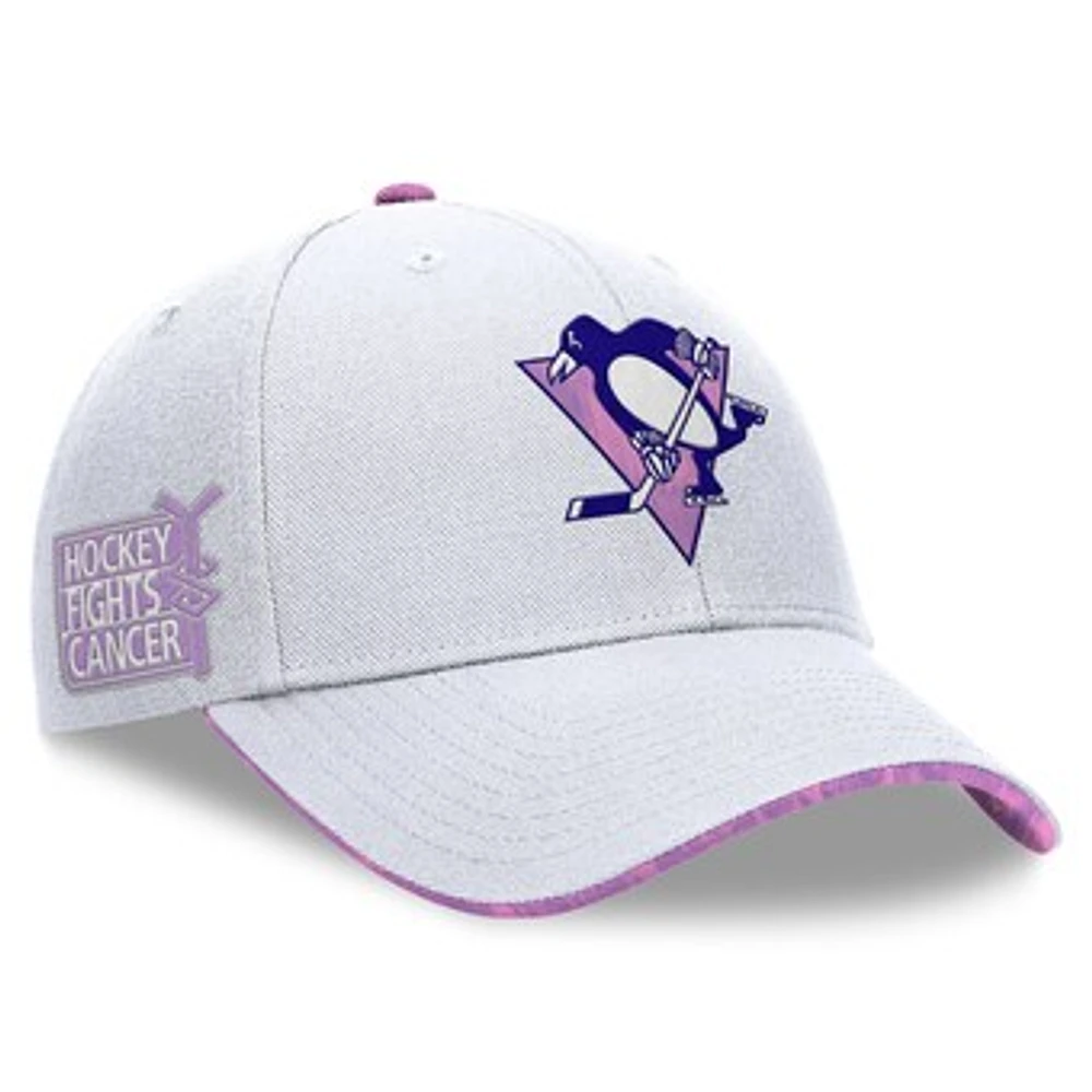 Men's Fanatics White Pittsburgh Penguins Hockey Fights Cancer Adjustable Hat