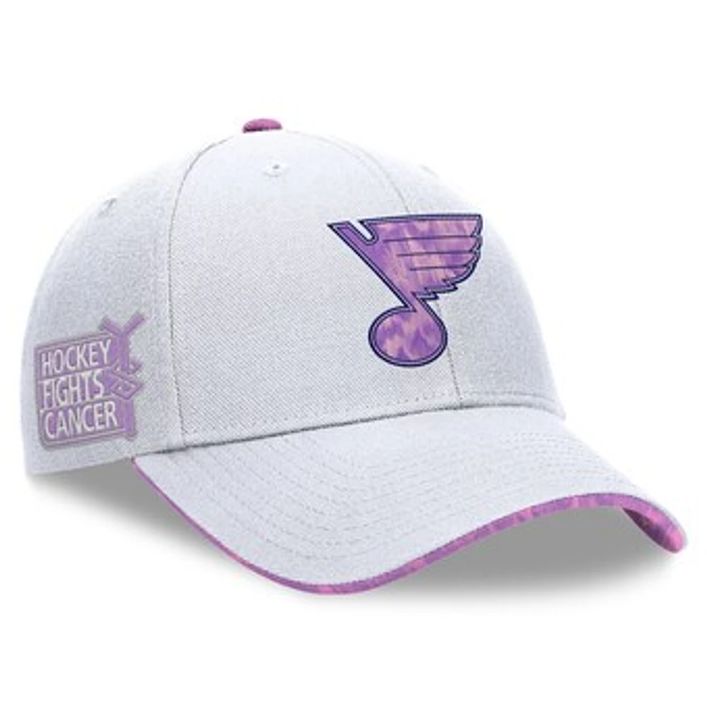 Men's Fanatics White St. Louis Blues Hockey Fights Cancer Adjustable Hat