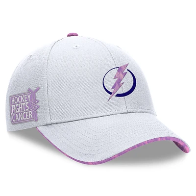 Men's Fanatics White Tampa Bay Lightning Authentic Pro Hockey Fights Cancer Adjustable Hat