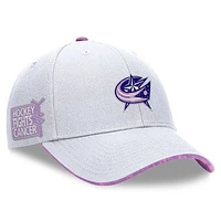 Men's Fanatics White Columbus Blue Jackets Authentic Pro Hockey Fights Cancer Adjustable Hat