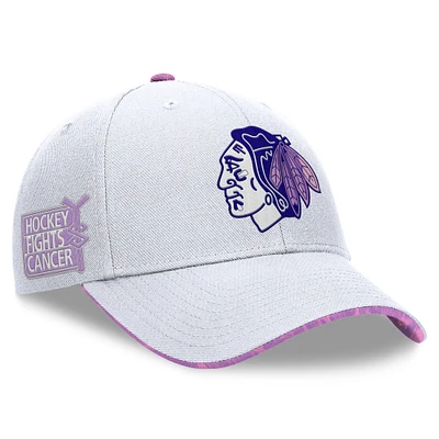 Men's Fanatics White Chicago Blackhawks Hockey Fights Cancer Adjustable Hat