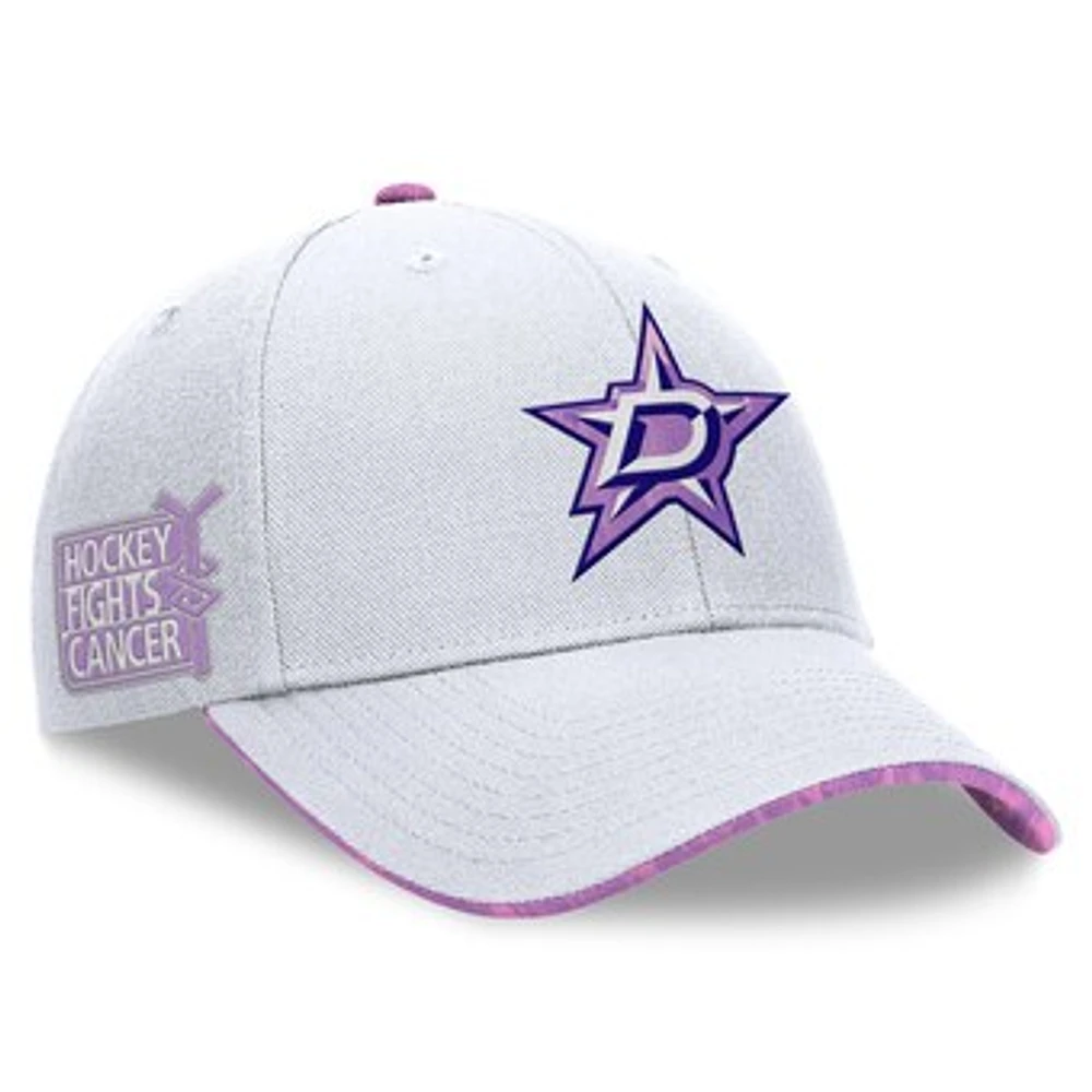 Men's Fanatics White Dallas Stars Authentic Pro Hockey Fights Cancer Adjustable Hat