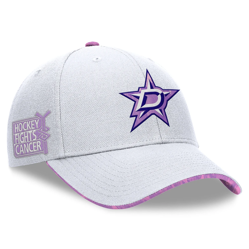 Men's Fanatics White Dallas Stars Authentic Pro Hockey Fights Cancer Adjustable Hat