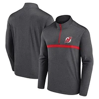 Men's  Heather Charcoal New Jersey Devils Head-to-Head Raglan Quarter-Zip Top