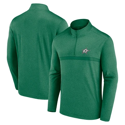 Men's  Heather Kelly Green Dallas Stars Head-to-Head Raglan Quarter-Zip Top