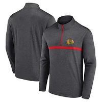 Men's  Heather Charcoal Chicago Blackhawks Head-to-Head Raglan Quarter-Zip Top