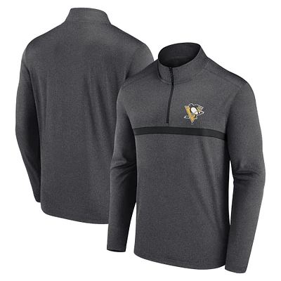 Men's  Heather Charcoal Pittsburgh Penguins Head-to-Head Raglan Quarter-Zip Top