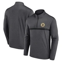 Men's  Heather Charcoal Boston Bruins Head-to-Head Raglan Quarter-Zip Top