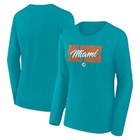 Women's Aqua Miami Dolphins Grip Long Sleeve T-Shirt