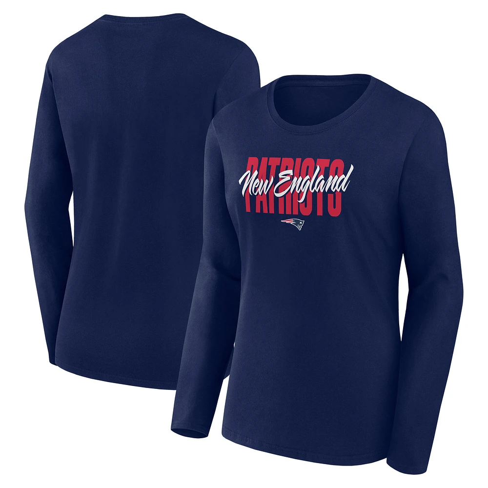 Women's Navy New England Patriots Grip Long Sleeve T-Shirt