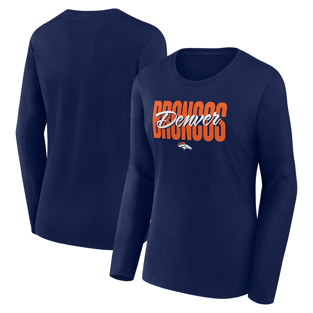 Women's Navy Denver Broncos Grip Long Sleeve T-Shirt