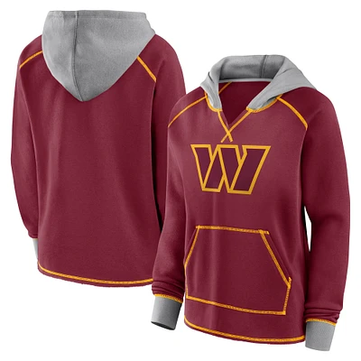 Women's Burgundy Washington Commanders Boom Fleece Pullover V-Neck Hoodie