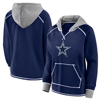 Women's Navy Dallas Cowboys Boom Fleece Pullover V-Neck Hoodie