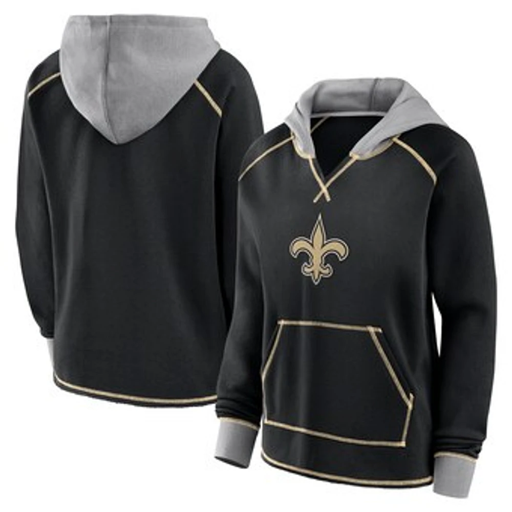 Women's Black New Orleans Saints Boom Fleece Pullover V-Neck Hoodie