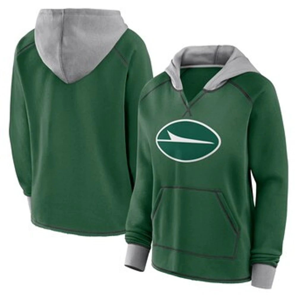 Women's Green New York Jets Boom Fleece Pullover V-Neck Hoodie