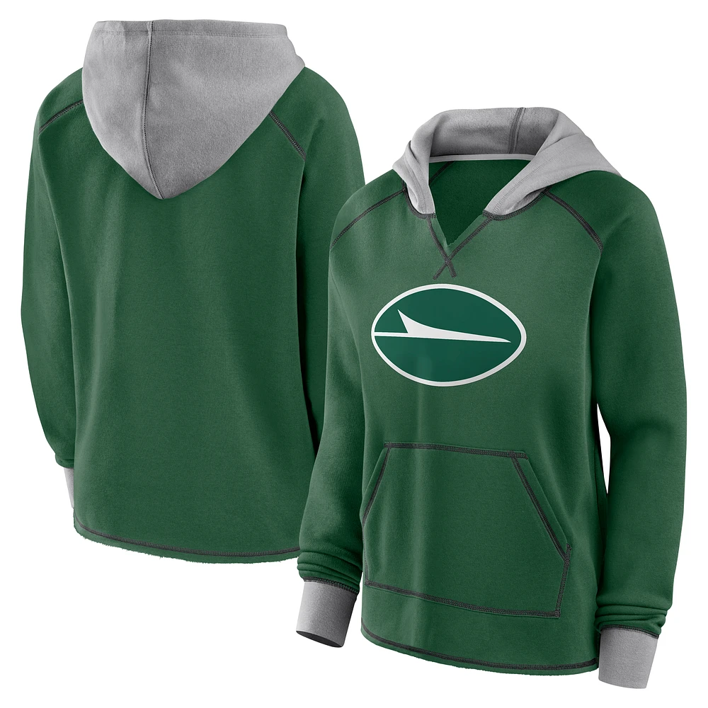 Women's Green New York Jets Boom Fleece Pullover V-Neck Hoodie