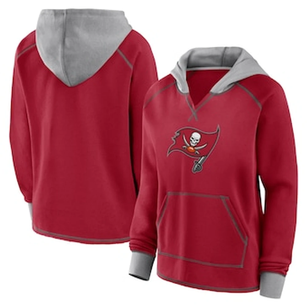 Women's Red Tampa Bay Buccaneers Boom Fleece Pullover V-Neck Hoodie