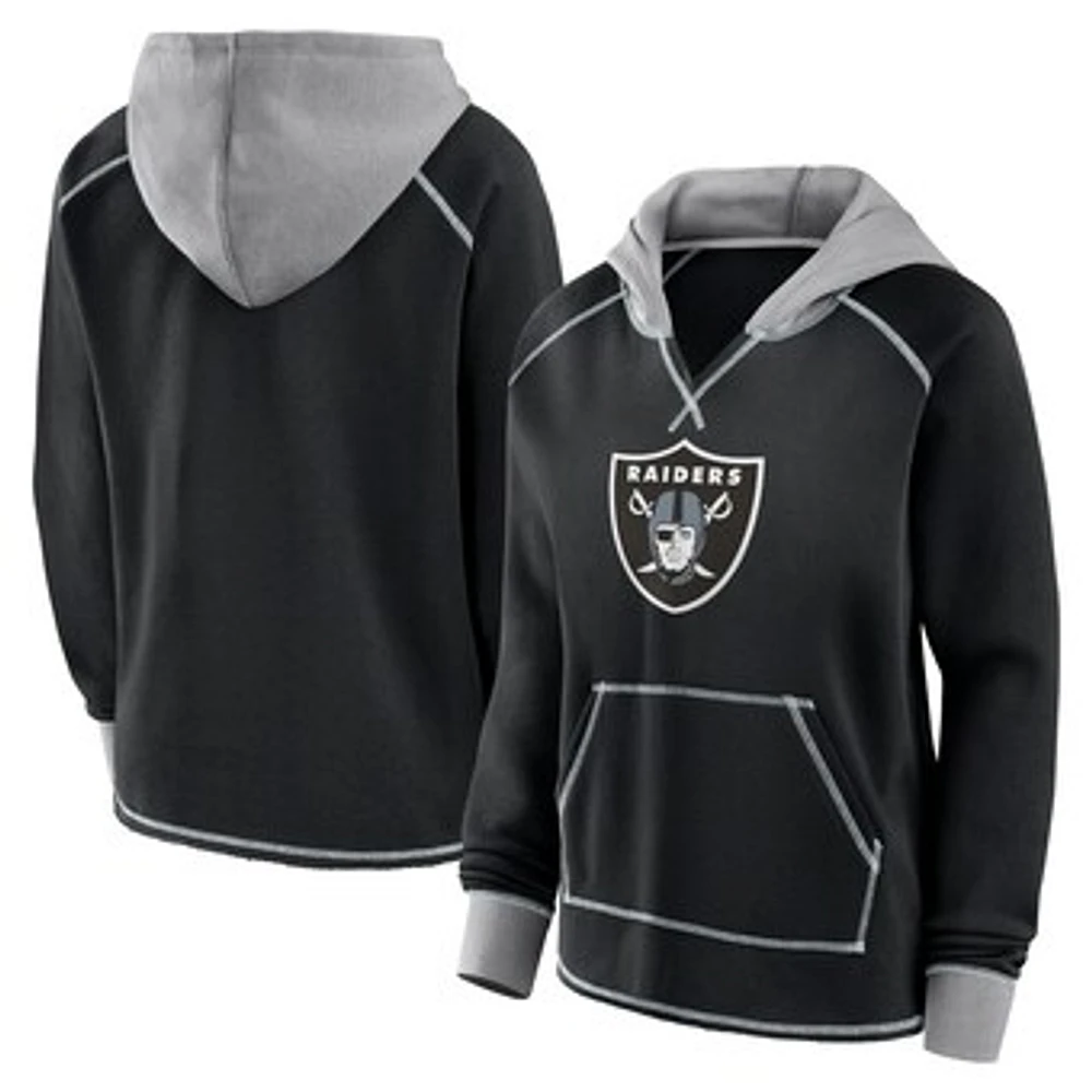 Women's Black Las Vegas Raiders Boom Fleece Pullover V-Neck Hoodie