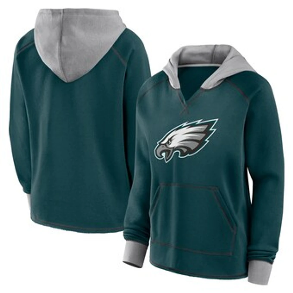 Women's Midnight Green Philadelphia Eagles Boom Fleece Pullover V-Neck Hoodie