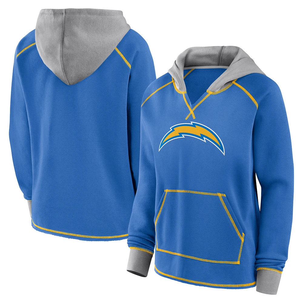 Women's Powder Blue Los Angeles Chargers Boom Fleece Pullover V-Neck Hoodie