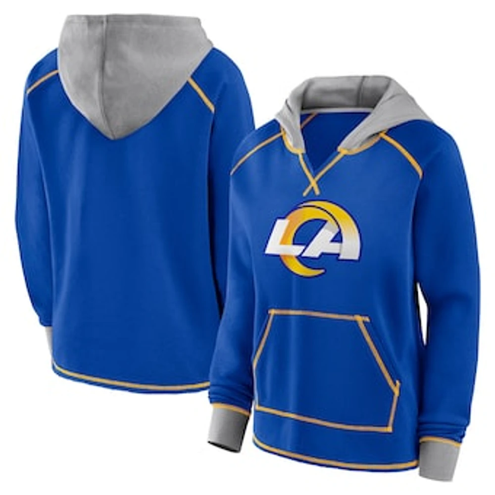 Women's Royal Los Angeles Rams Boom Fleece Pullover V-Neck Hoodie