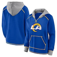 Women's Royal Los Angeles Rams Boom Fleece Pullover V-Neck Hoodie