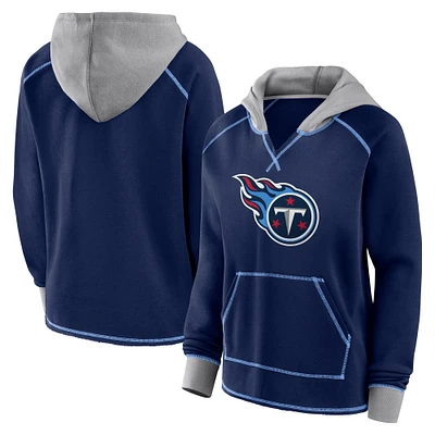 Women's Navy Tennessee Titans Boom Fleece Pullover V-Neck Hoodie