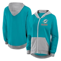 Women's  Aqua Miami Dolphins Hit It French Terry Full-Zip Hoodie