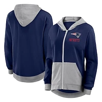 Women's  Navy New England Patriots Hit It French Terry Full-Zip Hoodie