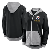 Women's  Black Pittsburgh Steelers Hit It French Terry Full-Zip Hoodie