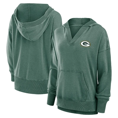 Women's Fanatics  Heather Green Green Bay Packers Initiative Snow Wash French Terry V-Neck Pullover Hoodie