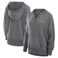 Women's Fanatics  Heather Charcoal Jacksonville Jaguars Initiative Snow Wash French Terry V-Neck Pullover Hoodie