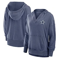 Women's Fanatics  Heather Navy Dallas Cowboys Initiative Snow Wash French Terry V-Neck Pullover Hoodie