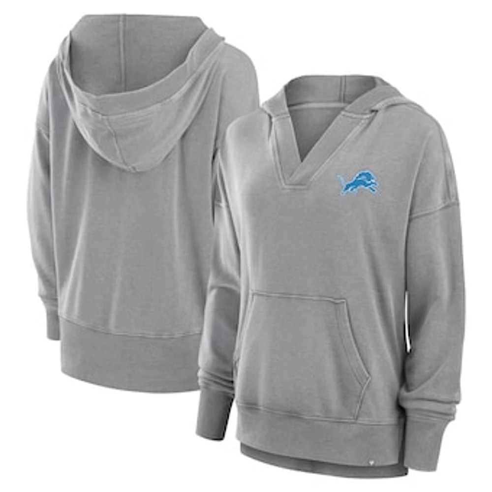 Women's Fanatics  Heather Gray Detroit Lions Initiative Snow Wash French Terry V-Neck Pullover Hoodie