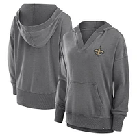 Women's Fanatics  Heather Charcoal New Orleans Saints Initiative Snow Wash French Terry V-Neck Pullover Hoodie