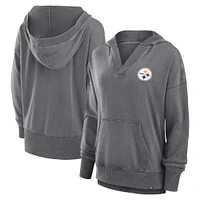 Women's Fanatics  Heather Charcoal Pittsburgh Steelers Initiative Snow Wash French Terry V-Neck Pullover Hoodie