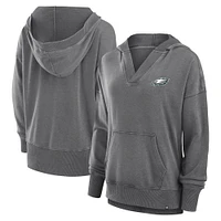 Women's Fanatics  Heather Charcoal Philadelphia Eagles Initiative Snow Wash French Terry V-Neck Pullover Hoodie