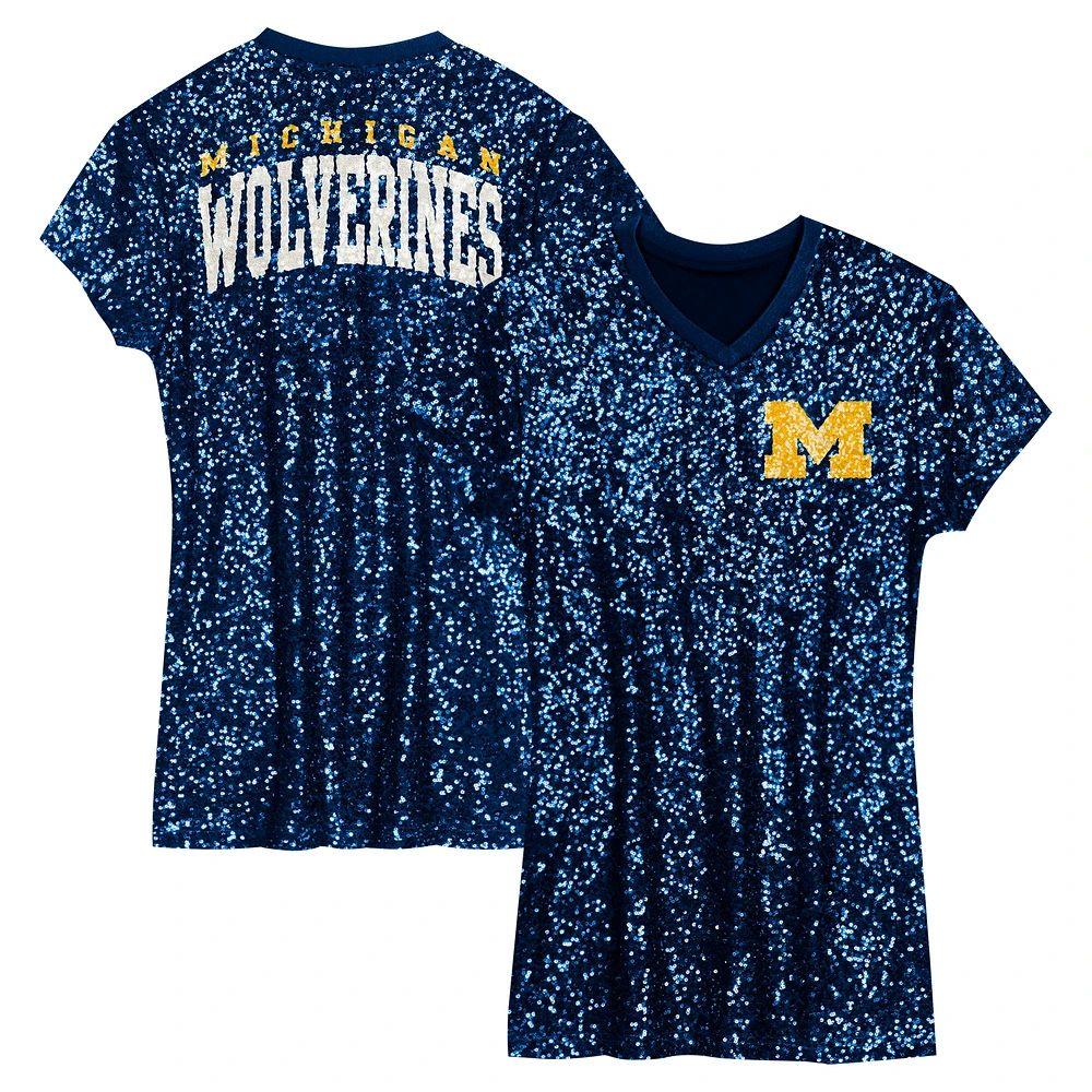 Preschool  Navy Michigan Wolverines Sequin V-Neck Dress