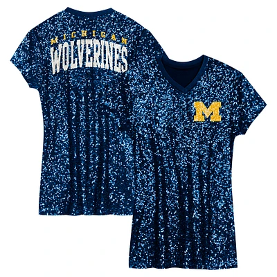 Girls Youth  Navy Michigan Wolverines Sequin V-Neck Dress