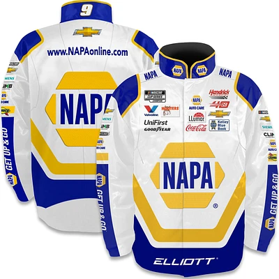 Men's Hendrick Motorsports Team Collection  White Chase Elliott NAPA Nylon Uniform Full-Snap Jacket