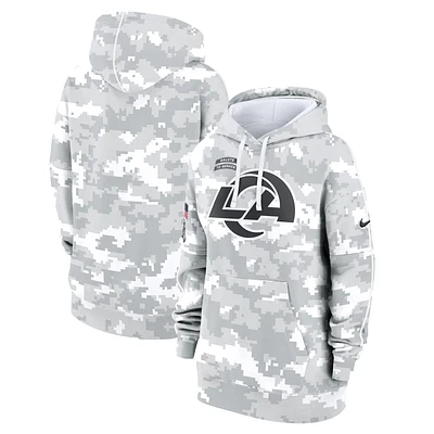 Women's Nike Arctic Camo Los Angeles Rams 2024 Salute To Service Club Fleece Oversized Pullover Hoodie