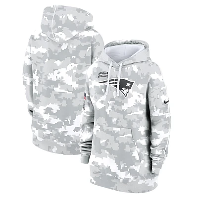 Women's Nike Arctic Camo New England Patriots 2024 Salute To Service Club Fleece Oversized Pullover Hoodie